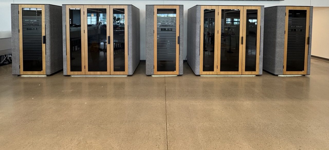 Phone booths and meeting pods rebuilt at a new office